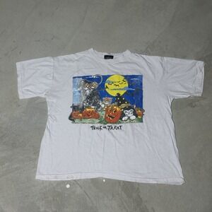 Vintage Trick Or Treat Cats Art Graphic Shirt Chic SZ XL Unisex 1990s Halloween